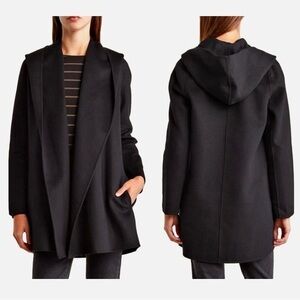 Vince Wool Blend Coat Shawl Collar Hooded in Black Size S